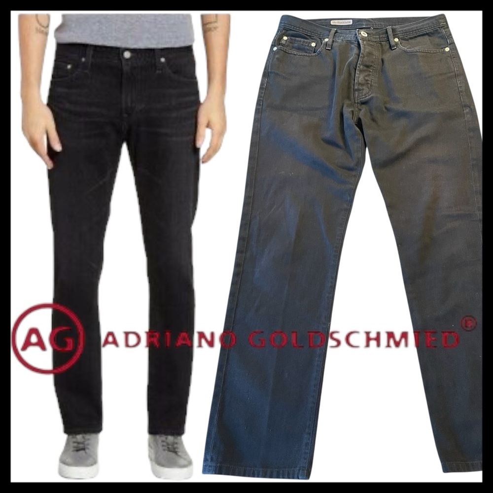 AG The Stockholm Black Button Fly Straight Leg Denim Jeans (32x30)